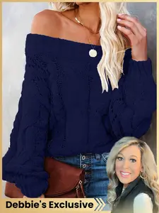 Women's Plain Textured Off Shoulder Knitted Sweater, Casual Drop Shoulder Long Sleeve Jumper for Everyday Wear, Ladies Knitwear for All Seasons