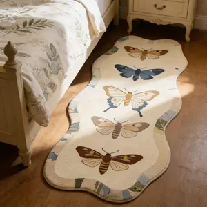 Unique Irregular Shape Colorful Butterfly Print Rug, Modern Luxurious Soft Washable Carpet, Home Decor for Living Room Bedroom