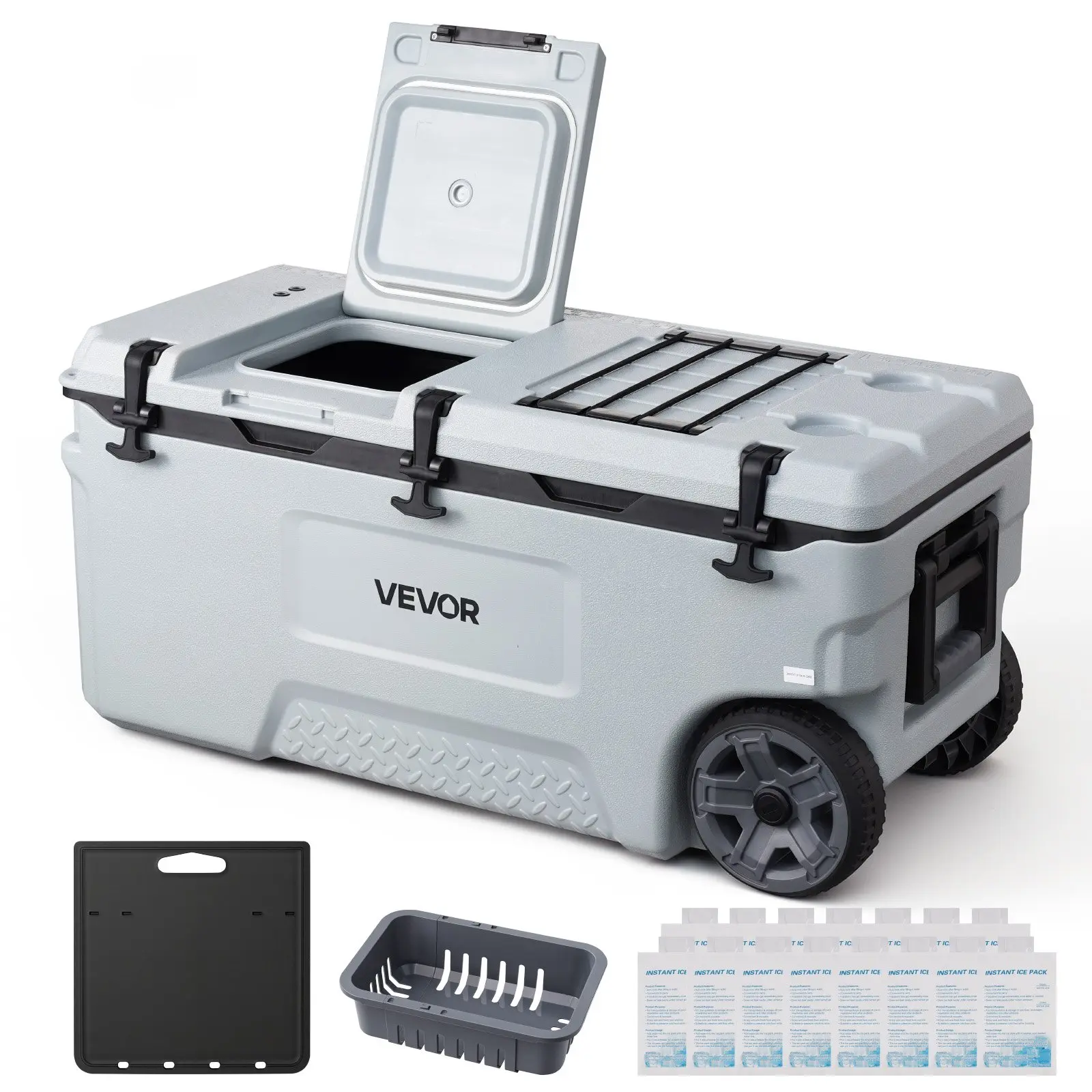 【Summerfinds】VEVOR 106QT (100L) Portable Durable Hard Shell Cooler, Wheeled Mobility, Leak-Resistant Insulated Container, 48-Hour Ice Retention for Food & Beverage Freshness, Outdoor Camping Fishing