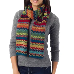 NOVICA Artisan Handmade 100% Alpaca Scarf Women's Wool Accessories Scarves Multicolor Striped Peru ' Fresh Winter'