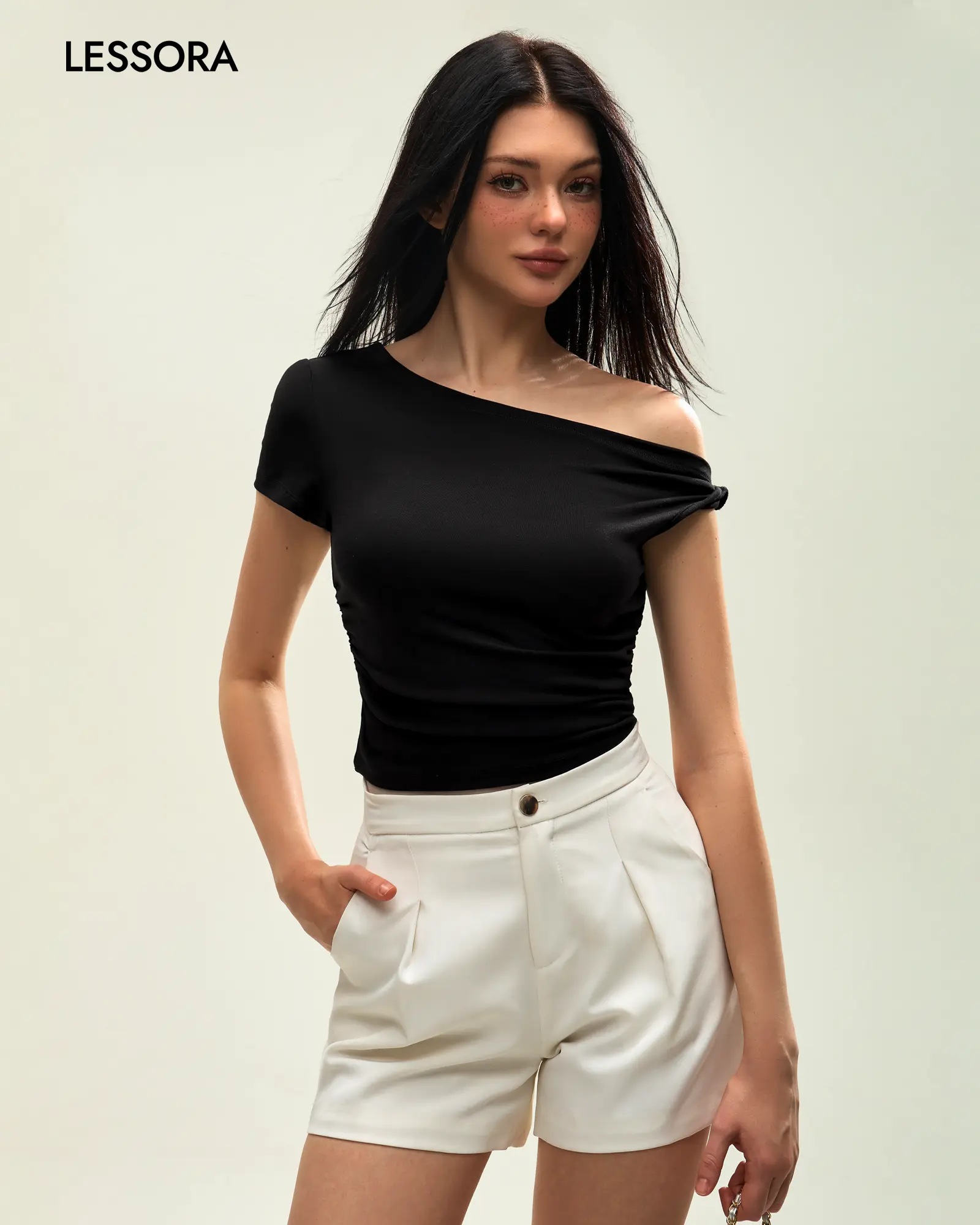 LESSORA Women's Off Shoulder Short Sleeve Slim Fit Tee Comfortable Casual Everyday Wear tiktokshopspringglowup