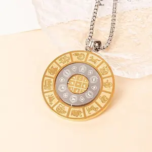 Retro Stainless Steel 360-Degree Rotatable Zodiac Animal Shape Pendant Necklace with Cuban Link - Unisex Punk Hip-Hop Chain Jewelry Necklace, Hip-Hop Necklaces