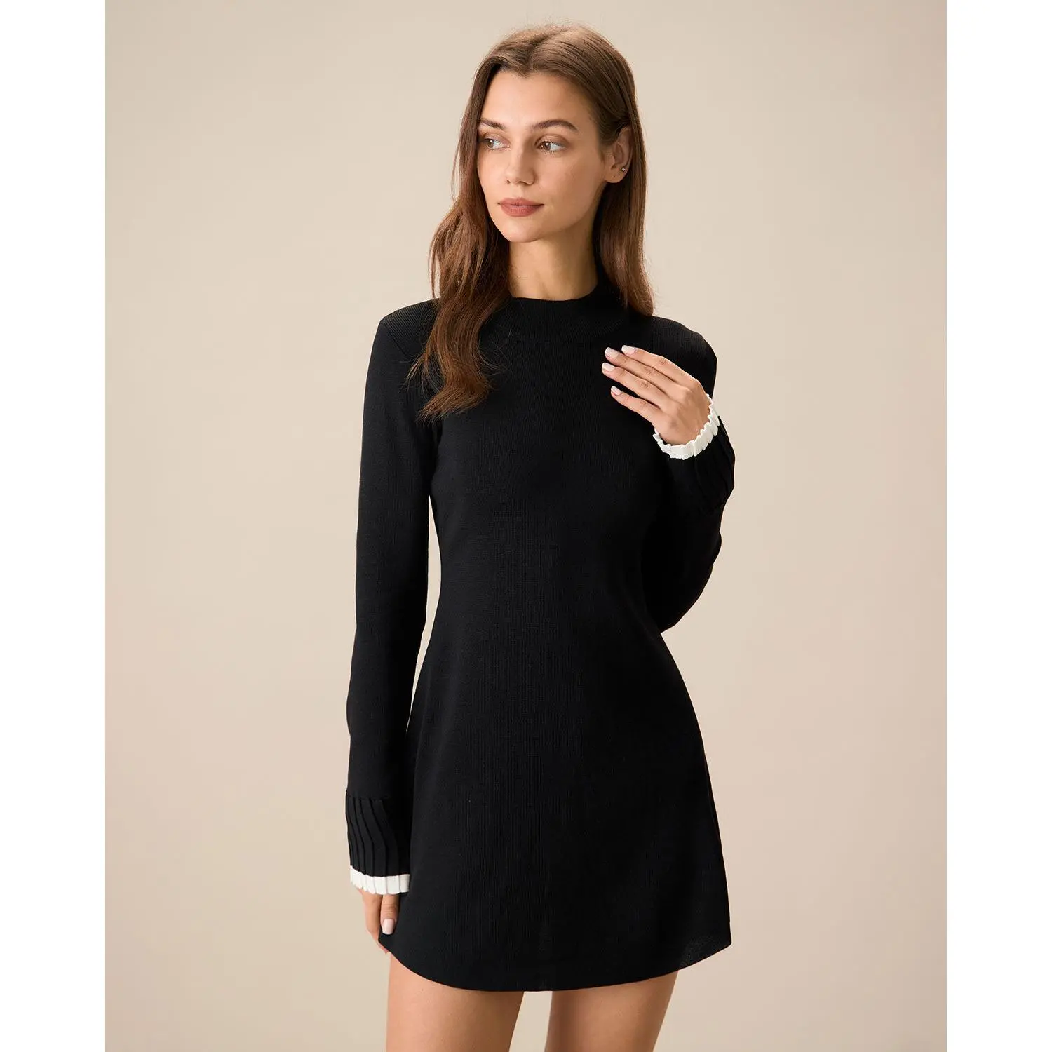 RIHOAS Women's Basic Color Block A-Line Rayon Sweater Dress - Long Sleeve Skater Fit Mini Dress for Fall Business Office Wear, Lady, Casual, Longsleeves, Flattering, Easy A-Line Fit Moves With You, Going Out