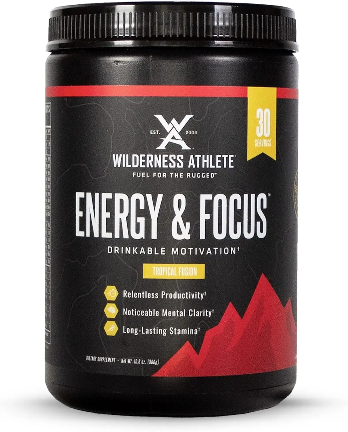 Natural Caffeine Energy Drink Mix Powder, Low-Carb 0 Sugar Booster for Men & Women, 30-Serving Tub for Vitality & Mental Clarity (Tropical Fusion)