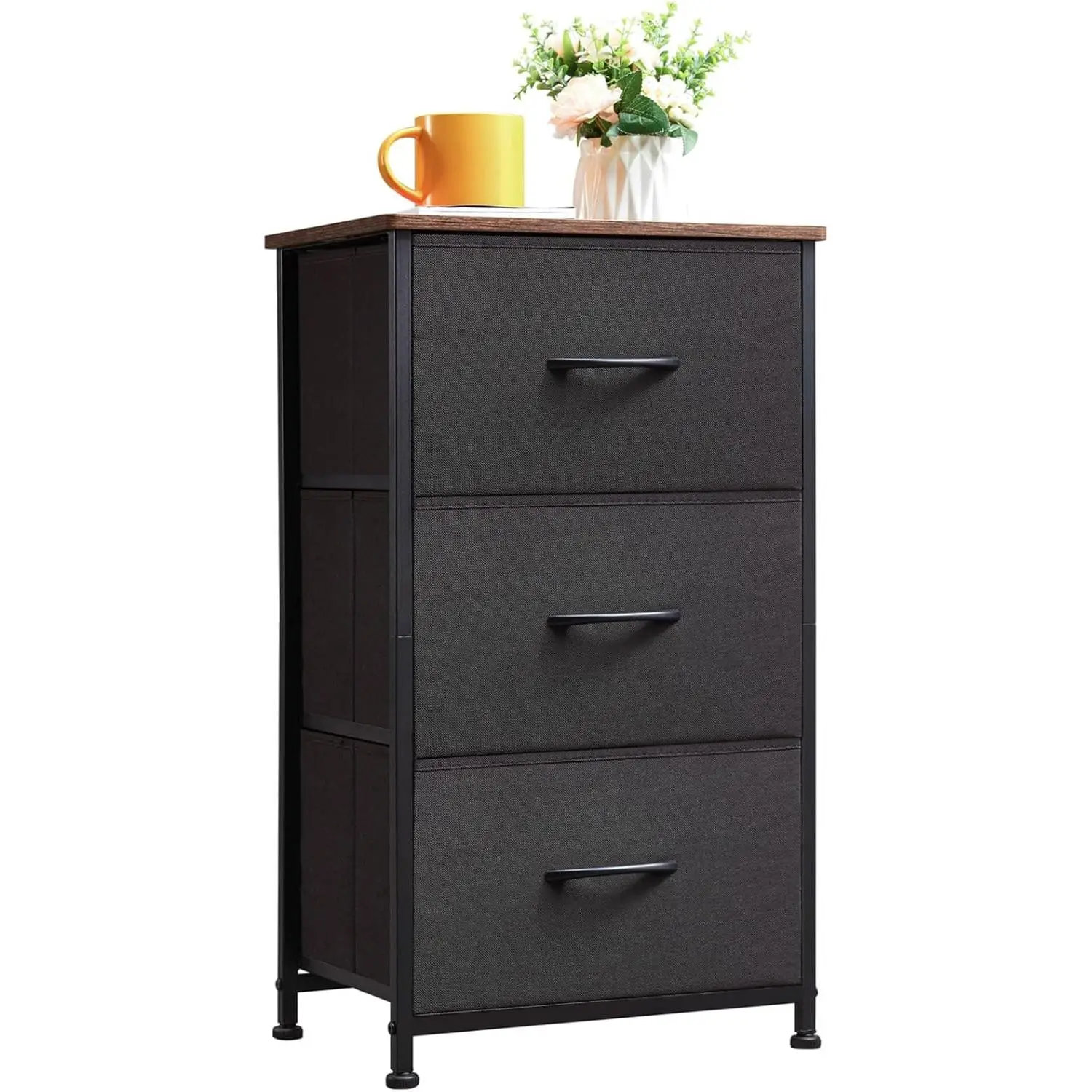 Somdot Small Dresser for Bedroom with 3 Drawers, Storage Chest of Drawers with Removable Fabric Bins for Closet Bedside Nursery Laundry Living Room En