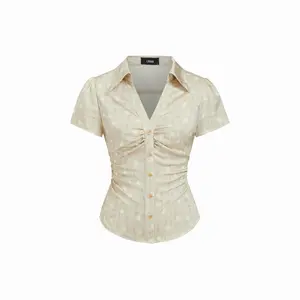 Cider Satin Polka Dot Ruched Puff Sleeve Shirt SwimWeek
