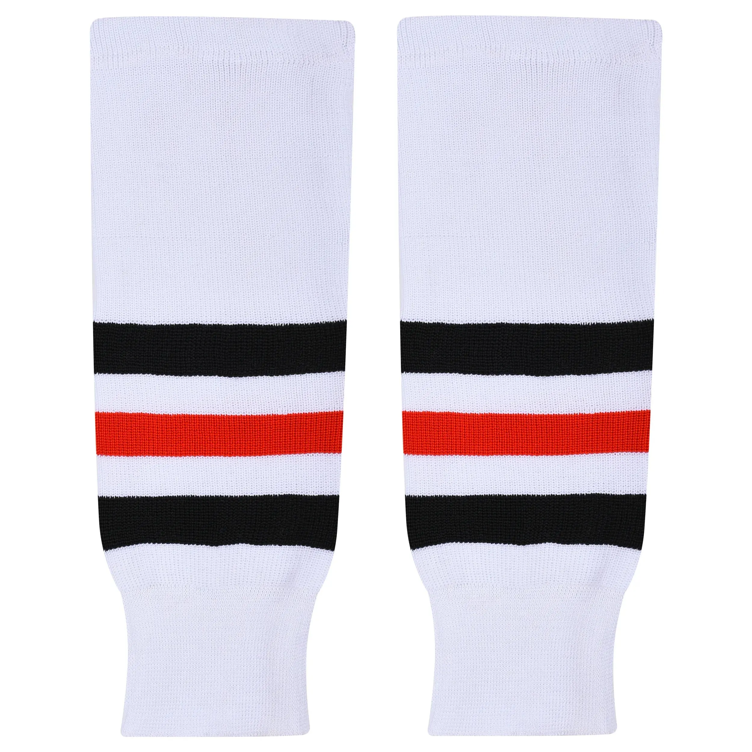 Exxact Sports Knit Hockey Socks - Premium Ice Hockey Socks for Men, Pro Style Athletic Youth Hockey Socks (WHITE/BLACK & RED)
