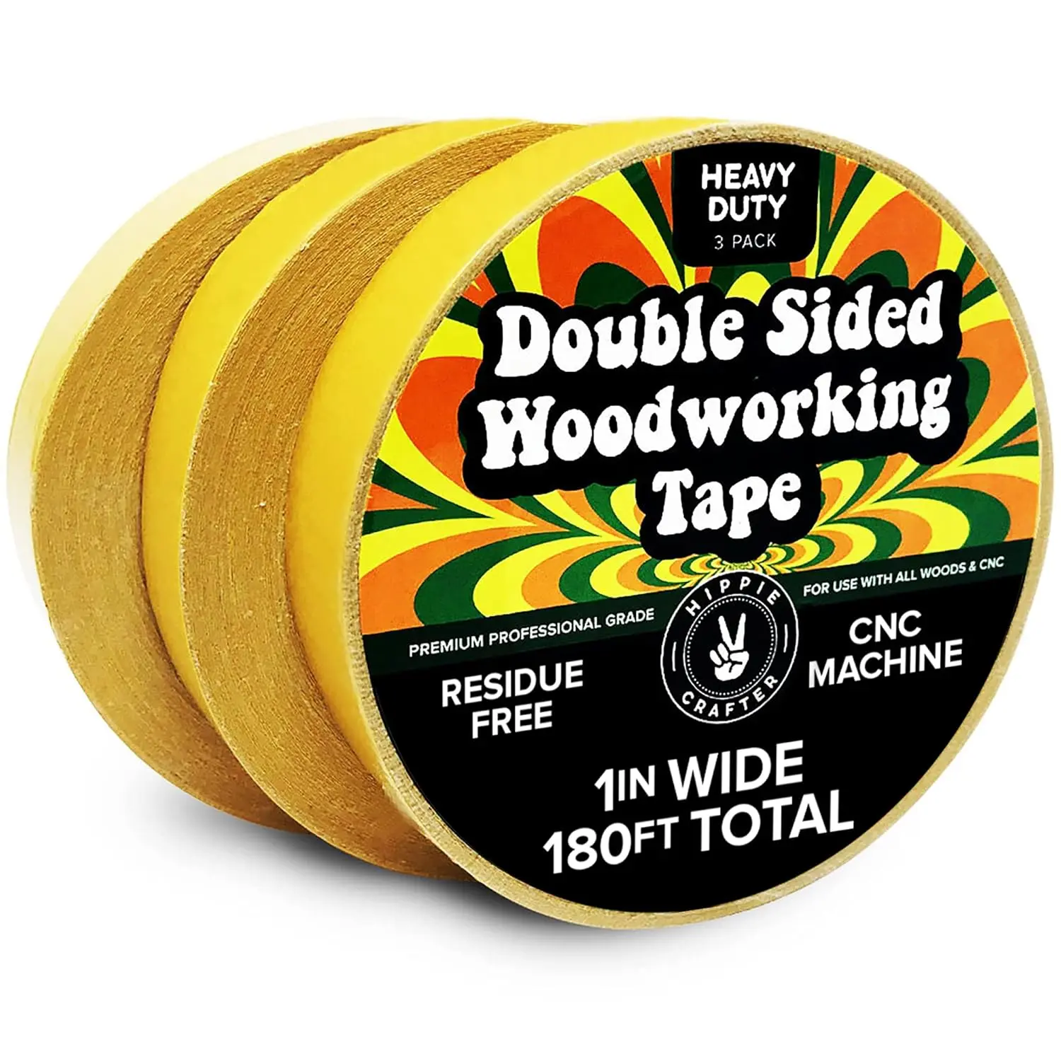 3 Pack Double Sided Tape for Woodworking, 1 Inch Wide Heavy Duty Woodworking Tape for CNC Machines and Routing Templates, 60  Each,180ft Total