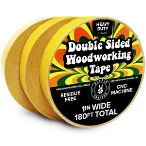 3 Pack Double Sided Tape for Woodworking, 1 Inch Wide Heavy Duty Woodworking Tape for CNC Machines and Routing Templates, 60  Each,180ft Total