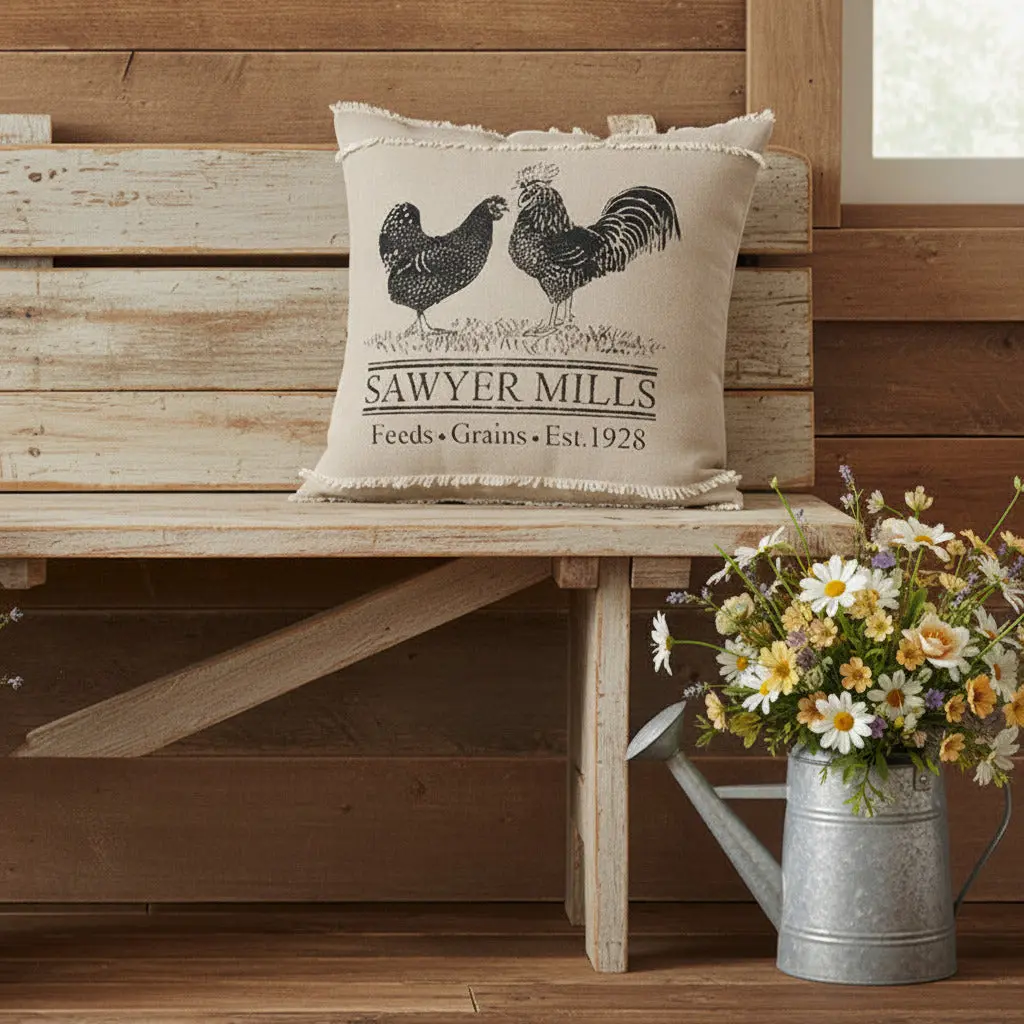 Farmstead Charcoal Poultry Pillow