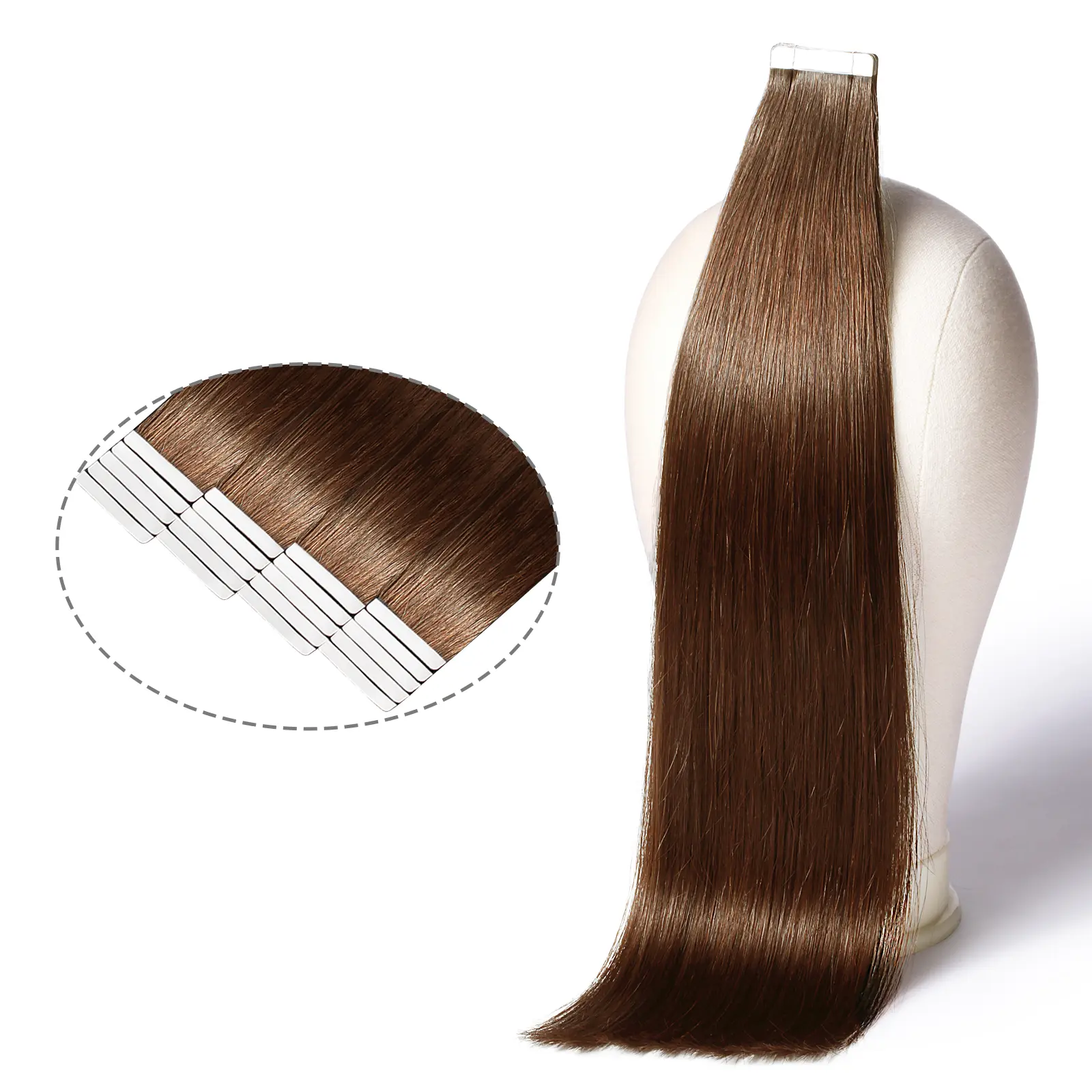 DNE Tape in Hair Extensions Real Human Hair 20Pcs/40g/Pack Seamless #4 Medium Brown Dark Color Straight Invisible Double Sided Tape in Hair Extensions for Women/Girls Can Bleached and Curl