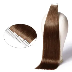 DNE Tape in Hair Extensions Real Human Hair 20Pcs/40g/Pack Seamless #4 Medium Brown Dark Color Straight Invisible Double Sided Tape in Hair Extensions for Women/Girls Can Bleached and Curl