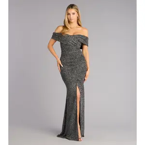 Elyse Glitter Knit Off-The-Shoulder Mermaid Dress