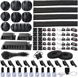 192 PCS Cable Management Kit 4 Wire Organizer Sleeve,11 Cable Holder,35Cord Clips 10+2 Roll Cable Organizer Straps and 100 Fastening Cable Ties for Computer TV Under Desk, black