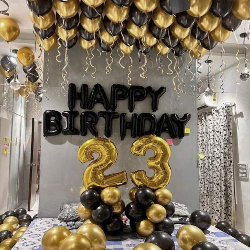 53pcs Black and Gold Birthday Party Decoration Set with Black Happy Birthday Balloon Banner and Latex Balloons Ideal for Themed Men's and Women's Parties