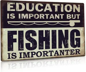 Funny Fishing Metal Tin Sign, But Fishing Is Importanter Lake House Decor12 x 8 Inches-Fishing Decor