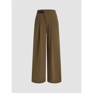 Cider [size 2-26] Corduroy Mid Rise Solid Belted Pocket Pleated Wide Leg Trousers