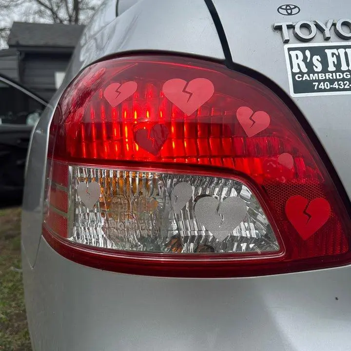 18 Assorted Broken Hearts Headlight Decals - Water & UV-Resistant Stickers, Includes 2 Sheet