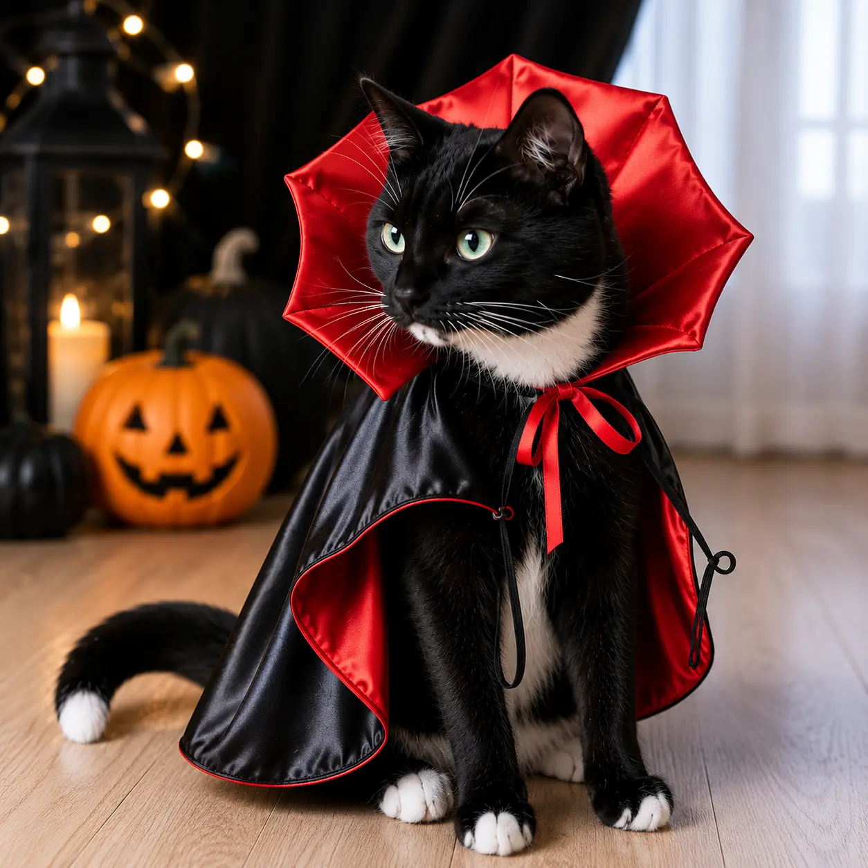 Halloween Vampire Costume Set for Cats, Pet Cloak and Hat, Cute Party Dress-Up Outfit
