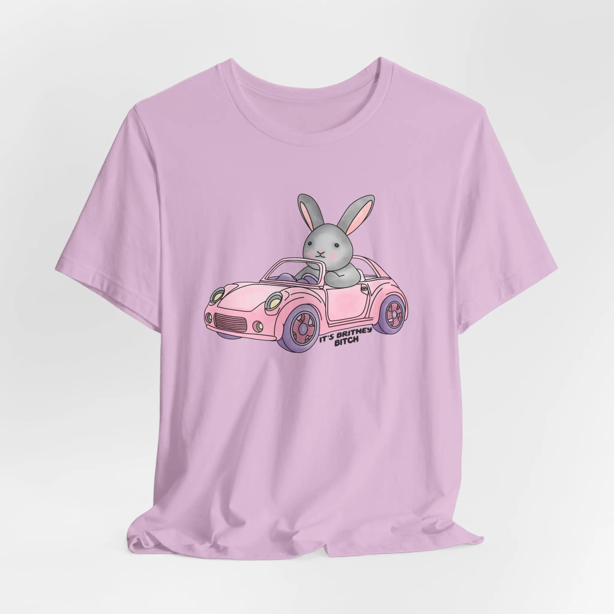 It's Britney Bitch, Cute Bunny in Pink Car Tee, 90s y2k Millennial Gift, Quirky Girly T-Shirt