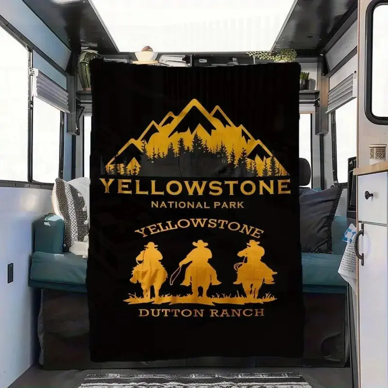Yellowstone Park Denim-Themed Soft Fleece Blanket Cozy All-Season Comfort I for RV Camping Perfect Portable Gift for Family and Friends