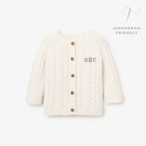 Whisper White Horseshoe Cable Knit Baby Cardigan
