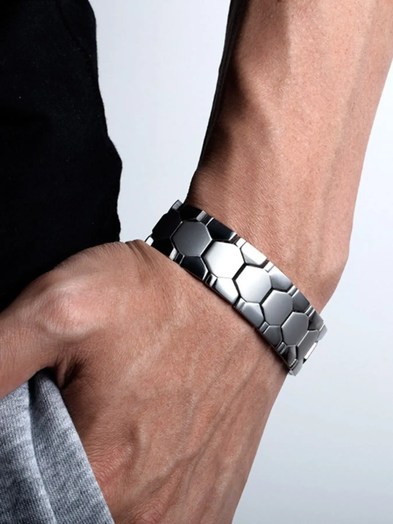 Trendy Magnetic Ball Hexagon Bracelet Men, Four-In-One Wide Detachable Bangle, Couple Hand Jewelry Accessory, Stylish Unisex Design, Stackable Bracelets