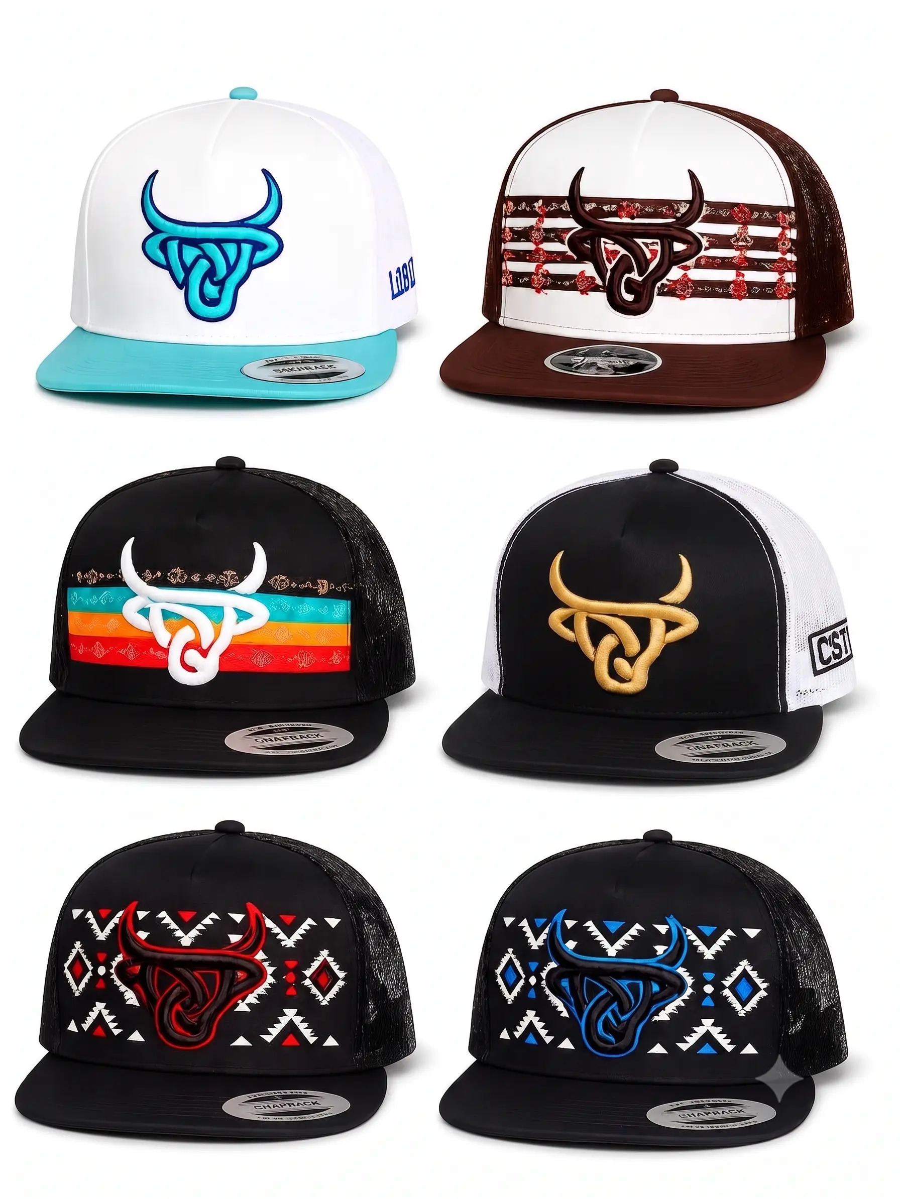 Lost Calf Premium Embroidered Western Snapback Hats - 6-Piece Collection, Breathable Mesh, Adjustable Fit, All Season, for Hunting Trips, Outdoor Sports & Everyday Wear