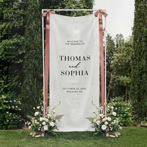 Personalized Linen Wedding Welcome Sign, Custom Fabric Banner, Modern Engagement Party Decor, Unique Wedding Gift, Party Welcome Sign, Gift for Bestie