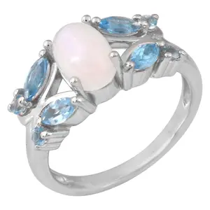 Affinity Gems Rainbow Moonstone & Blue Topaz Ring, Sterling
