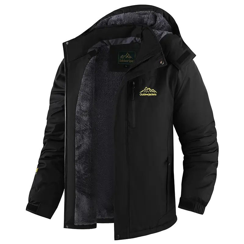 Men's Fitted Winter Ski Jacket - Fleece-Lined, Waterproof, Windproof Hooded Thermal Outerwear for Skiing, Hiking