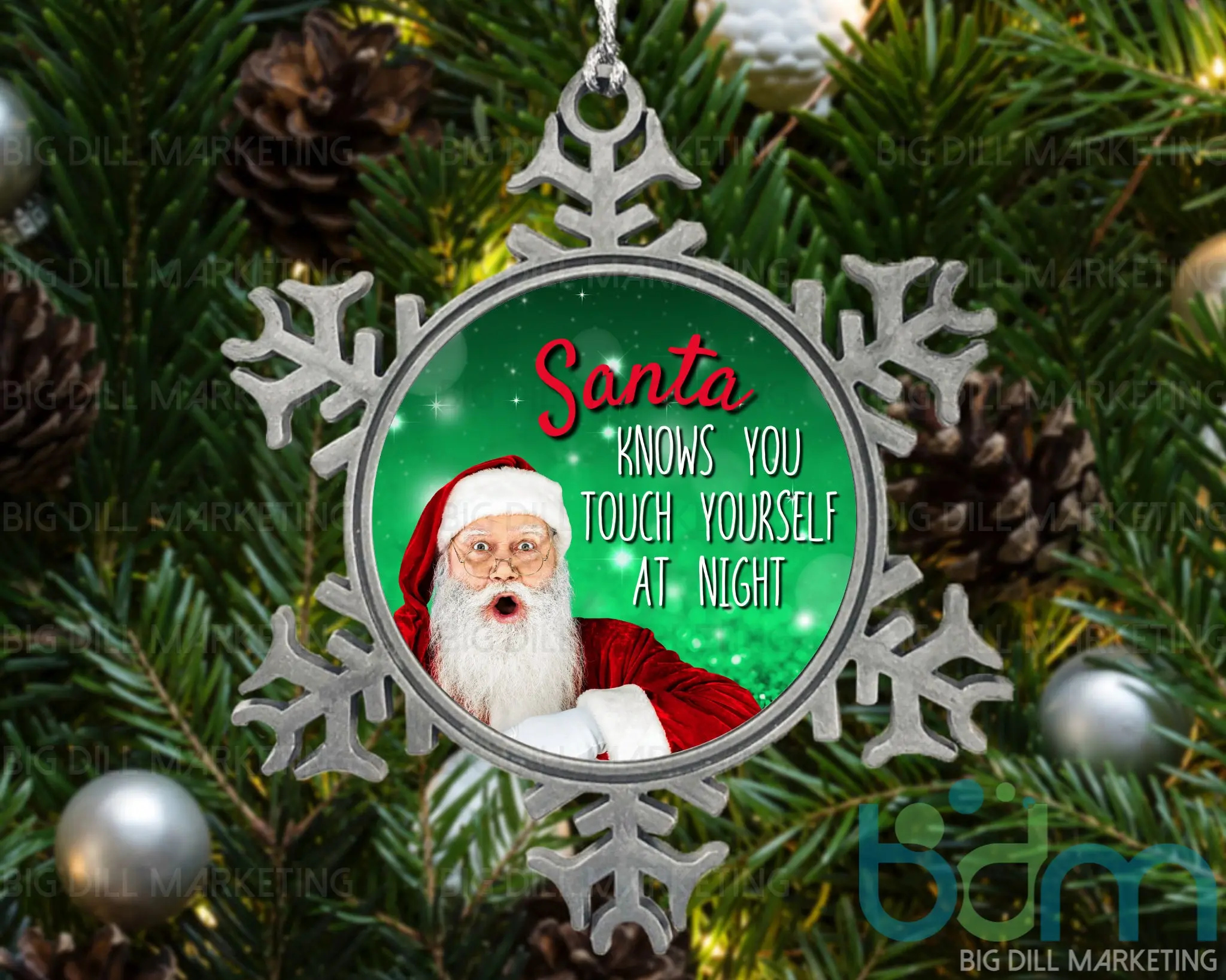 Santa Knows You Touch Yourself Snowflake Christmas Ornament | Secret Santa | Gag Gift | Funny Ornament | Rude Ornament