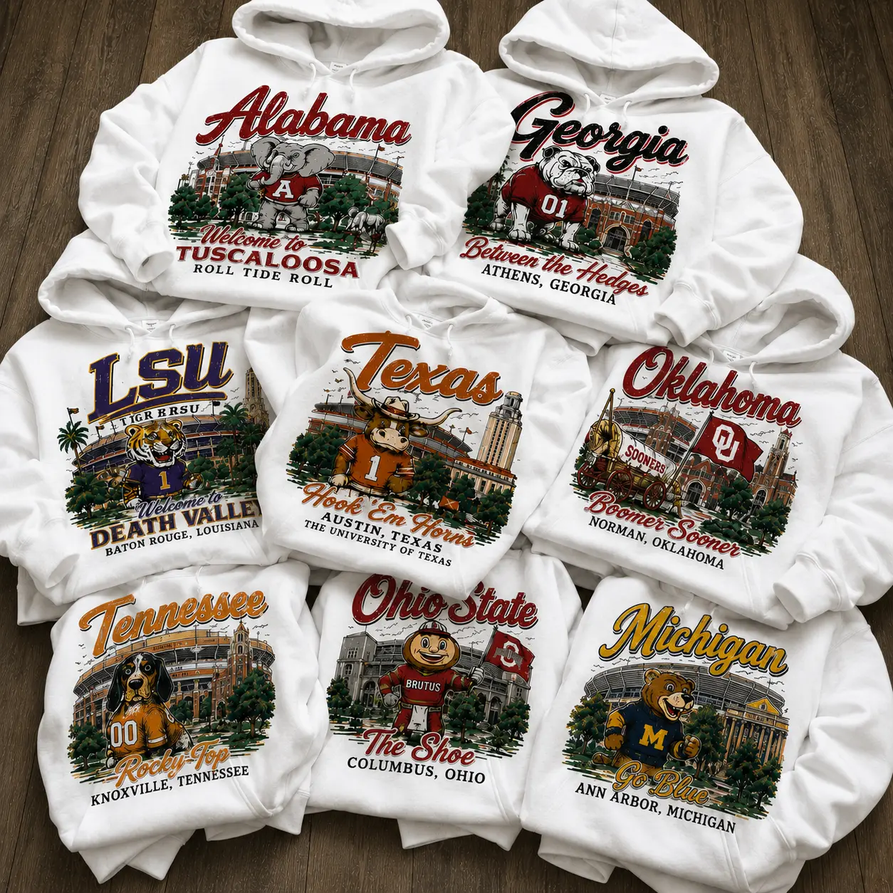 Vintage All Team Football Mascot White Hoodie, Retro College Team Graphic Hoodie, Stadium Pride Shirt, Distressed Game Day Fan Apparel Gift for Men Women