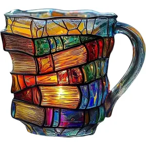 Novelty 3D Painted Book Mug, Resin Stacked Books Cup