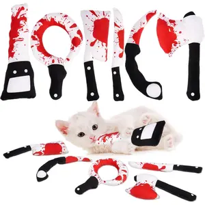 Cat Catnip Toys- 6 Pcs Halloween Interactive Stuffed Knife Nip Toy for Indoor Cats, Bite Resistant Chew Toys Teeth Cleaning Gift for Kitten
