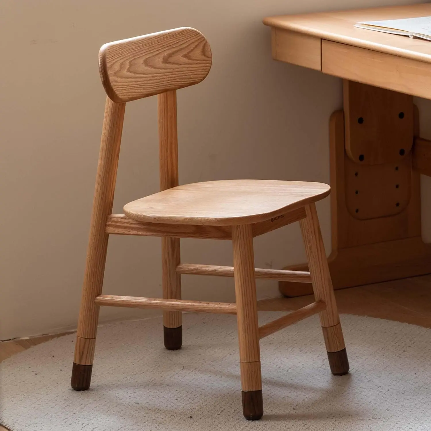 YESWOOD Sculptural Solid Oak Dining Chair, Adjustable Seat Height Wooden Chair with Ergonomic Backrest, Premium Minimalist Chair for Kitchen Dining Room or Studio