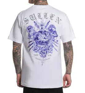 SULLEN CLOTHING Lowbo Standard White Tee - Medium Length Fitted Crew Neck Short Sleeve Summer 100% Cotton Jersey Tagless Comfortable Sullen Badge Label