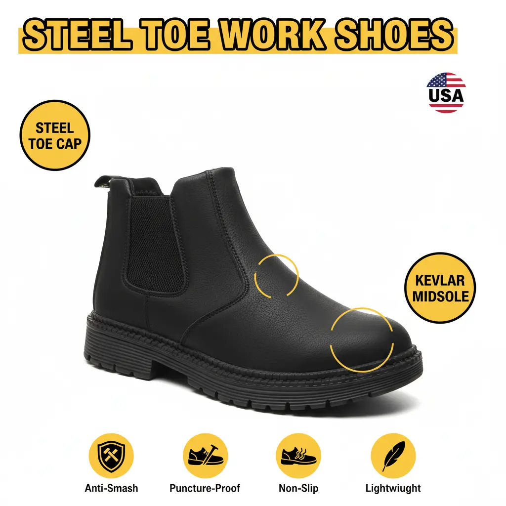 Maximum Splash-proof Smash-proof Puncture-proof Breathable Safety Shoes Unisex Chef Work Shoe Waterproof Anti-slip Durable Outdoor Comfortable crafted for Plumbers Electricians Roofers and Heavy Meat Packing Operations Men Women