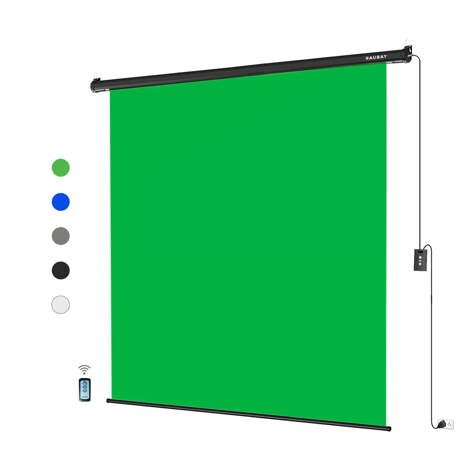 RAUBAY 6.7′ x 7.2′ Motorized Pull Down Green Screen (Blue/White/Grey/Black) Collapsible Wall-Mount Background for Professional Video Production, Chroma Key Backdrop for YouTube, TikTok, Streaming, Video Conferencing and more
