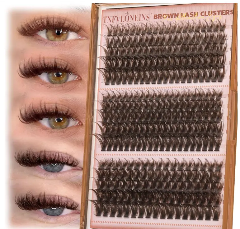 Brown Lash Clusters Wispy Cluster Eyelash Extensions D-curly Eyelash Clusters with Spikes Dark Brown Individual Lashes Manga Fairy Lash Extension by TNFVLONEINS (Brown,10-18MM,3 Styles)