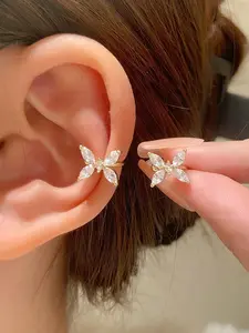 Butterfly Design Ear Cuff, Fashionable Artificial Zircon Inlaid Earrings for Women & Girls, Trendy All-match & Exquisite Jewelry for Birthday Gift