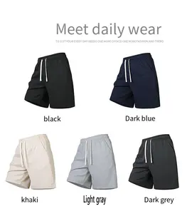 Meet Daily Wear Men's Shorts Summer Casual Loose Straight Male Beach Short Knee-Length Five-Point Pants Menswear Trouser Khaki Beige Black Polyester Drawstring Waist Adjustable Pockets Sun Protection Gift for Boyfriend Son Husband