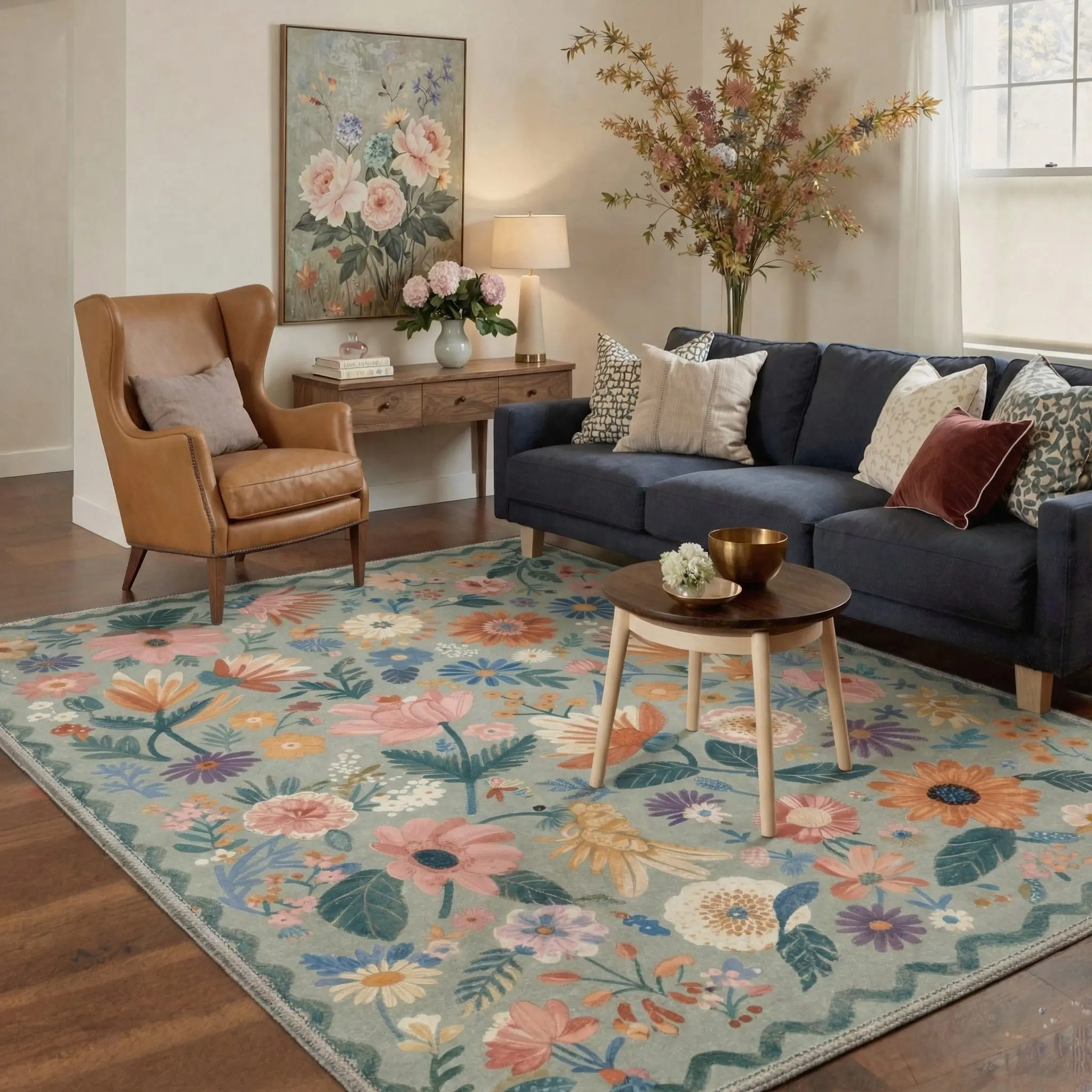 【Back To School】GENIMO Area Rug – Soft, Non-Slip, Pet Friendly, Machine Washable Floor Rug, Home Carpet, Stylish Decor for Any Room ,ARF2058-PETAL