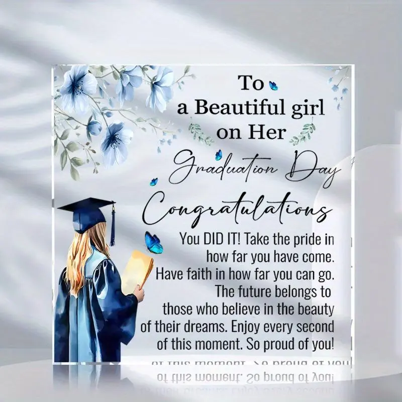 Graduation Gift, 2D Flat Square Acrylic Plaque, Creative Graduation Decoration, Home Office Desktop Decoration, Birthday Party Keepsake Craft Gift, Acrylic Plaque Sign, Decorative Plaque