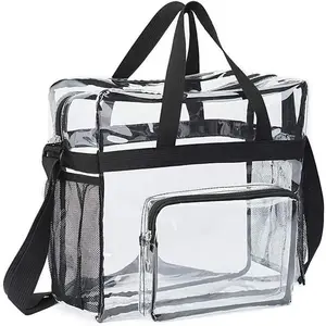 Clear Bag Stadium Approved 12x12x6 - PVC Clear Tote Bag for Game Day, Festivals, Sports Events, Concerts, Swimming & Beach Trips, Breeze Through Security Fast（Black）