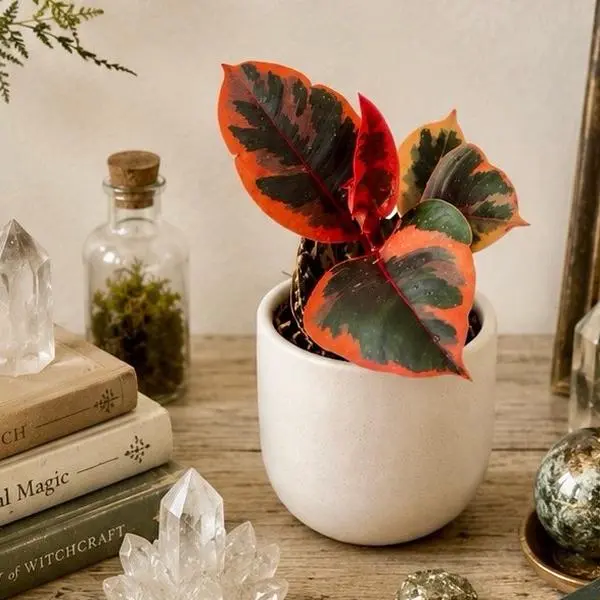 Ficus Belize Starter Plant Live Houseplant in Clear 4in Pot Variegated Rubber Tree Indoor Tropical Plant Rare Ficus Elastica Belize Pink Ficus Collector Plant Exotic Indoor Houseplant Beginner Friendly
