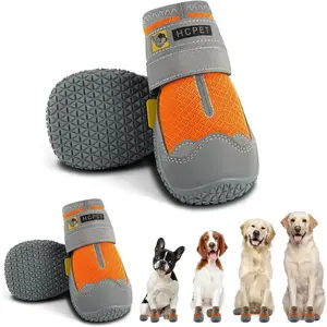 Hcpet Dog Shoes for Large Dogs, Breathable Dog Booties for Small Medium Dogs, Anti-Slip Dog Boots & Paw Protectors for Hot Pavement Winter Snow Hiking with Reflective Straps Orange Wag Wear Waterproof Non-Slip Dog Rain Boots christmas gifts