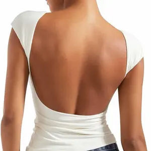 Women Backless Sexy Going Out Tops Double Lined Open Back Y2k Basic Tee Shirts Womenswear Summer Minimalist