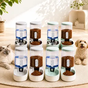 Kacoomi 2-Pack Gravity Automatic Pet Feeder & Water Dispenser Set, 1 Gal Each with Stainless Steel Bowls for Cats & Small Dogs