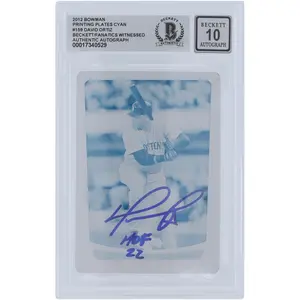 David Ortiz Boston Red Sox Autographed 2012 Bowman Cyan Printing Plate #159 #1/1 Beckett Fanatics Witnessed Authenticated 10 Card with "HOF 22" Inscription - Fanatics Authentic Certified